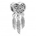 Dreamcatcher Charm with Heart and Three Feathers Silver 799107C00