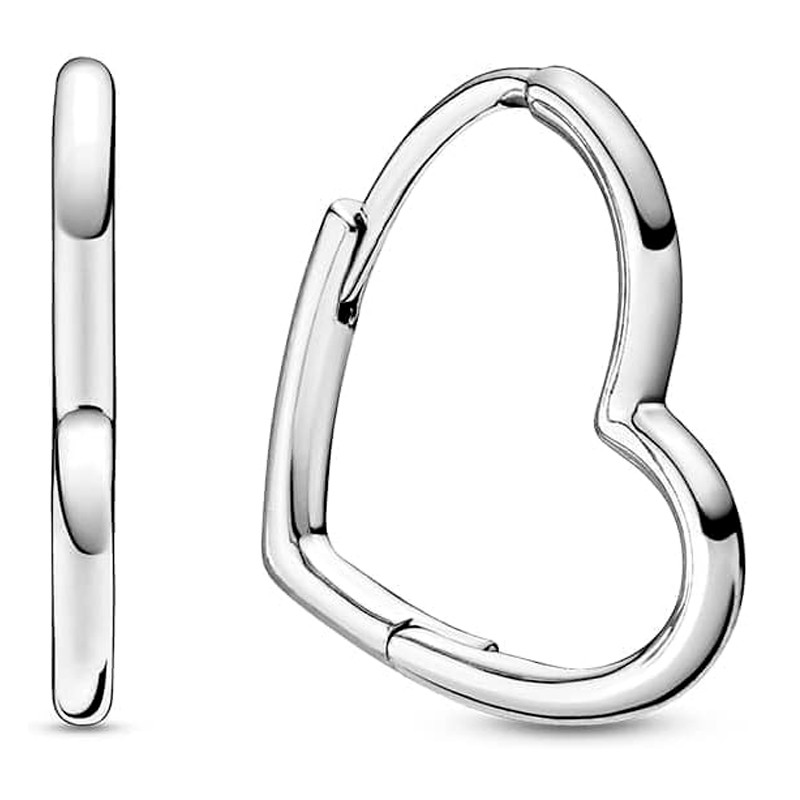 Pandora Silver Earrings Asymmetrical Heart Hoop Earrings 298307C00