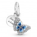 Charme pendentif double papillon bleu et citation 790757C01