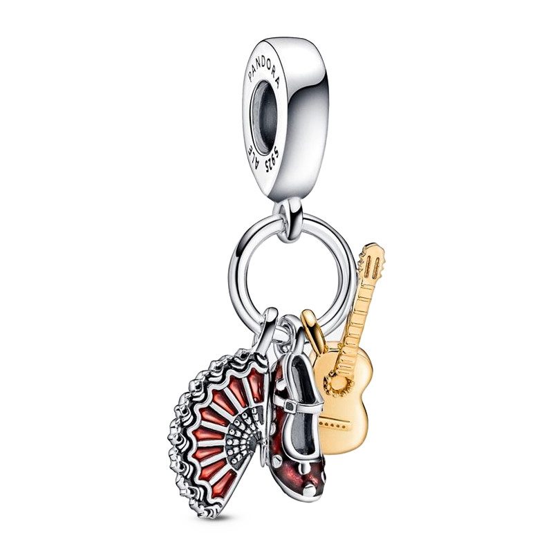 Pandora Charms Ciondolo pendente con chitarra spagnola, scarpa da flamenco e ventaglio 760765C01