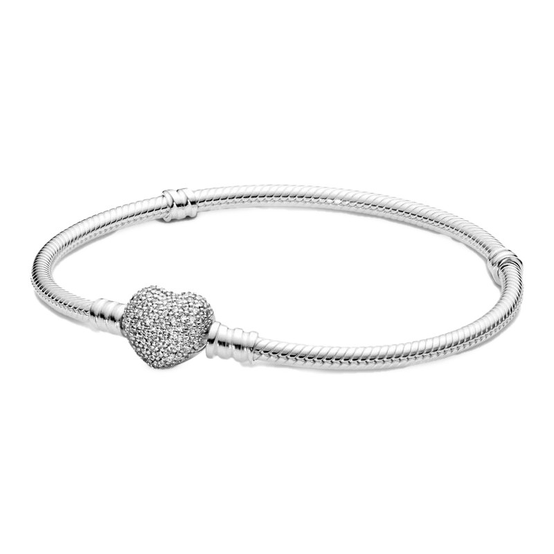 Pandora Silver Bracelets Bracelet With Pave Heart Clasp 590727Cz