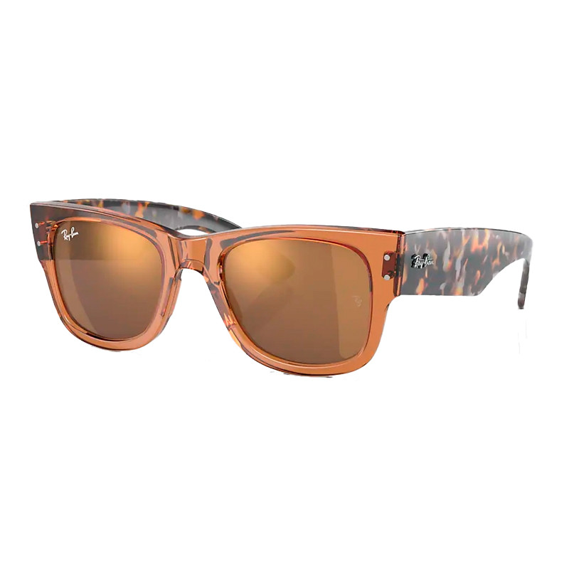 Ray-Ban Unisex Sunglass Mega Wayfarer -  Frame color: Transparent Brown, Lens color: Gold