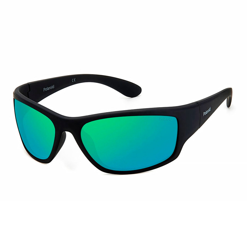 Polaroid Men's Wrap Matte Black Green Mirror Polarized PLD 7005/S