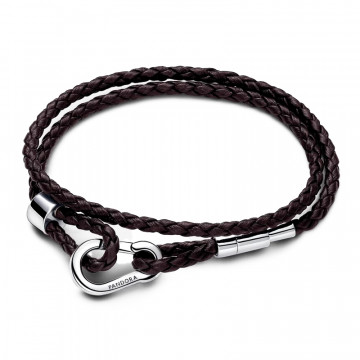 pulsera-pandora-moments-en-cuero-trenzado-doble-marron