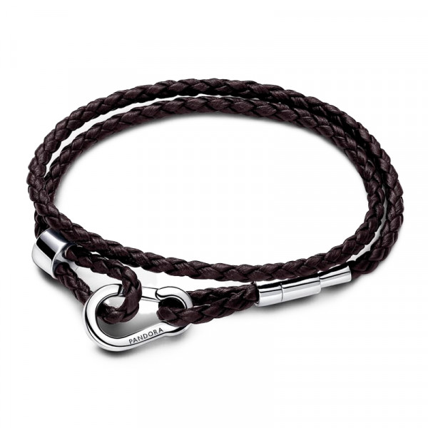 bracelet-pandora-moments-en-cuir-double-tresse-marron