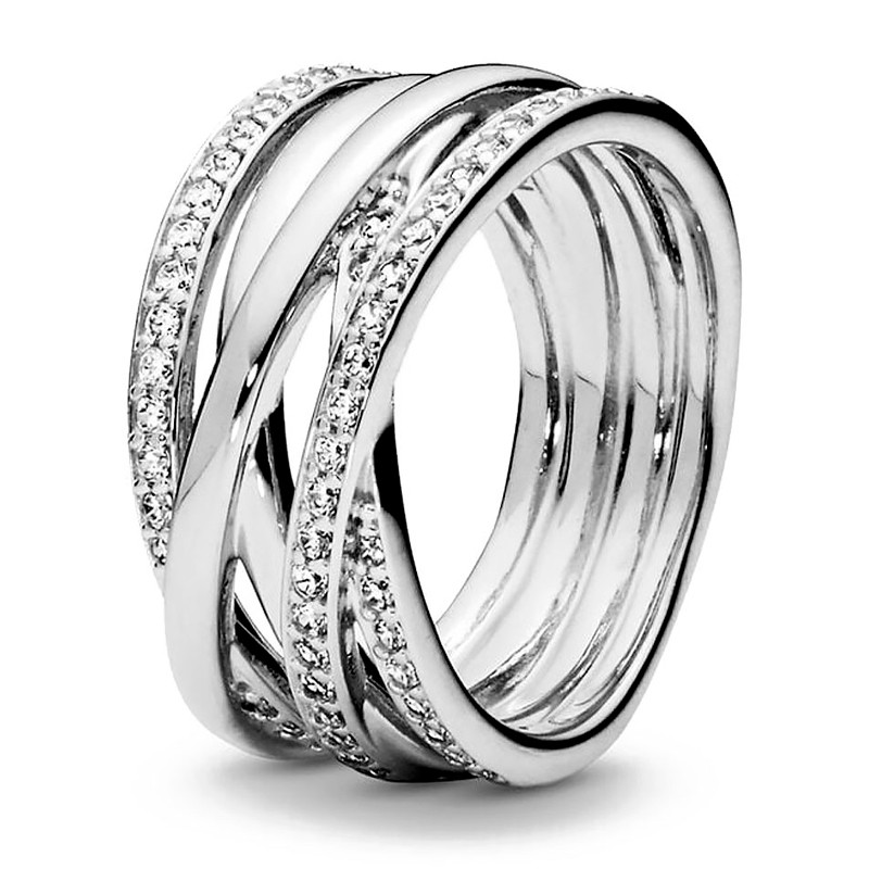 Pandora Rings Intertwined Ring with Shiny and Polished Lines 190919CZ