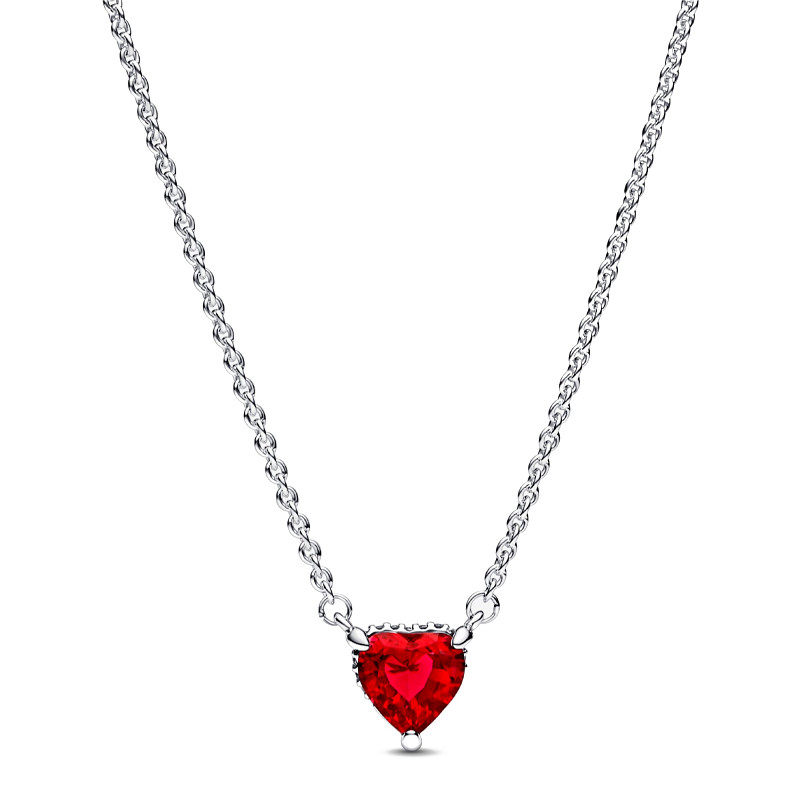 Pandora Red/Silver Necklaces Sparkling Halo Heart Necklace 392542C01