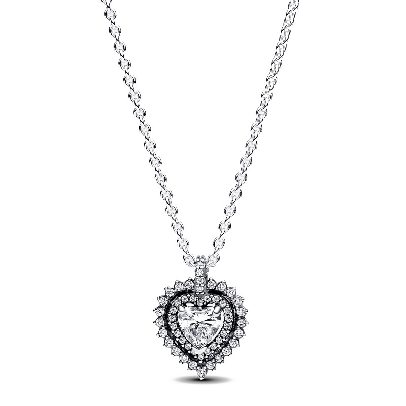 Pandora Silver Necklaces Sparkling Halo Heart Necklace 393099C01