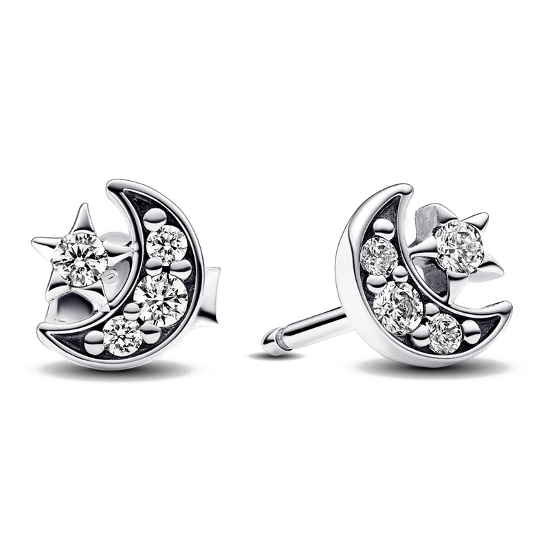Pandora Silver Earrings Sparkling Moon And Star Stud Earrings 292990C01