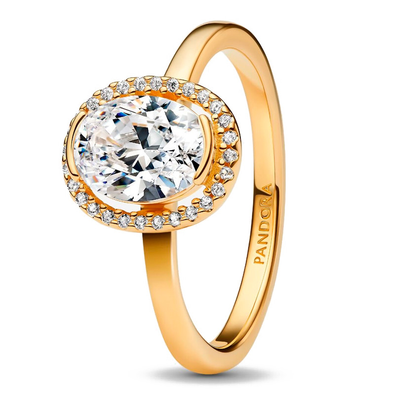 Pandora Gold/Golden Rings Brilliant Oval Halo Ring 163802C01