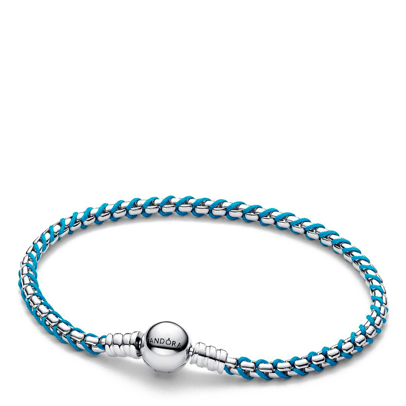 Pandora Silver/Turquoise/Blue Bracelets Box Chain Cord Bracelet 593816C01