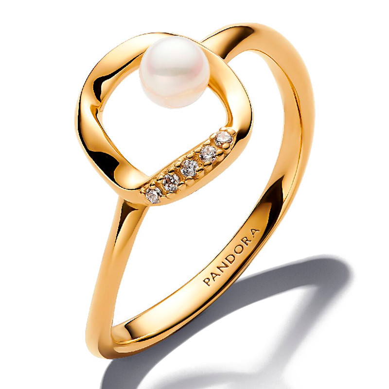Pandora Gold/Golden Rings Circle Ring In Organic Pavé Shape 163831C01